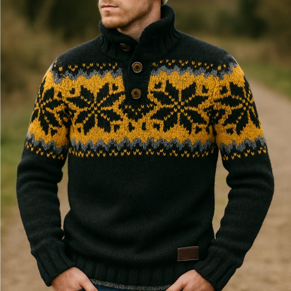 Men's Jacquard Statement Crew Jumper. Size Medium